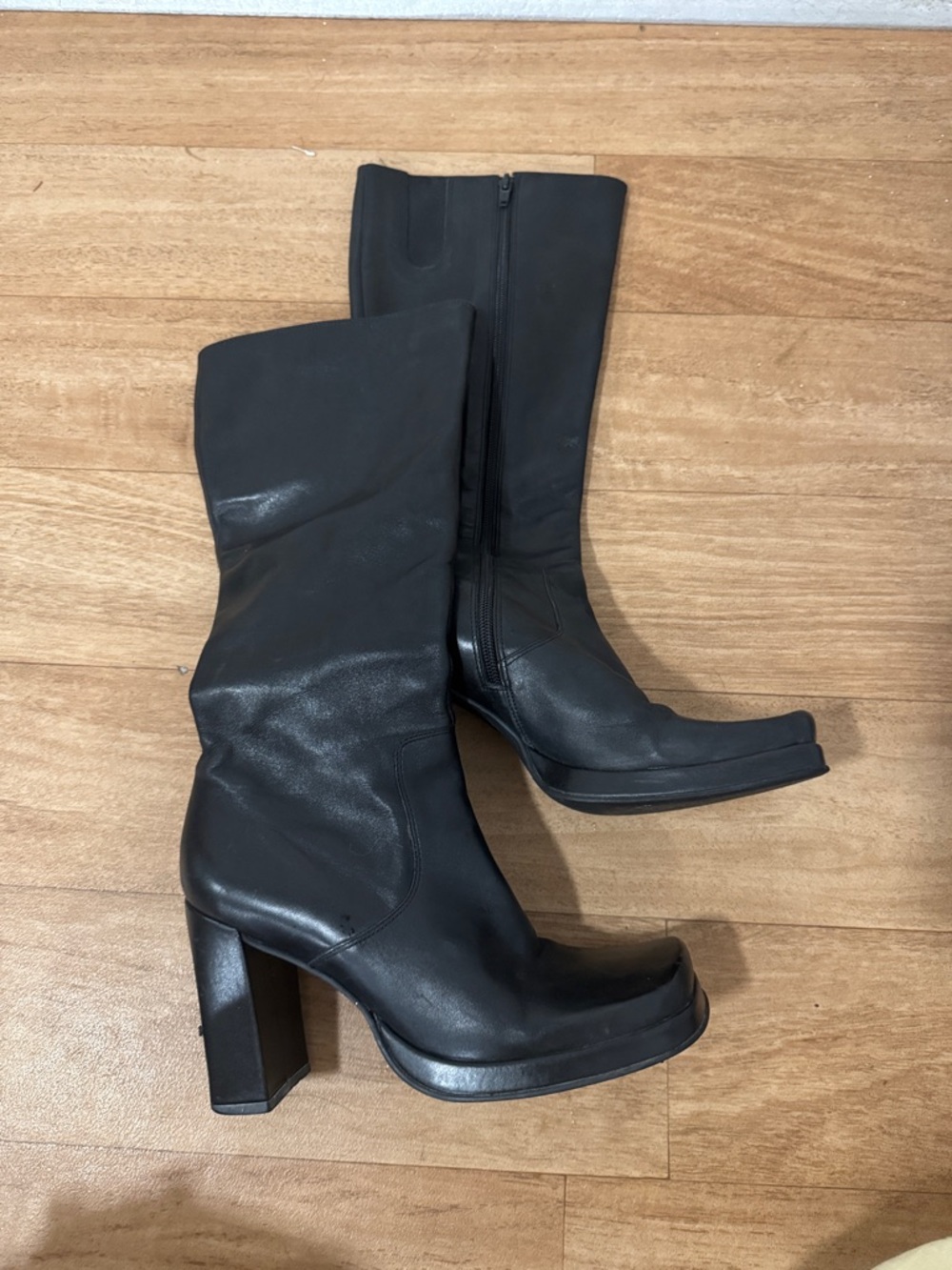 Nine West Black Mid-Calf Platform Block Heel Boots